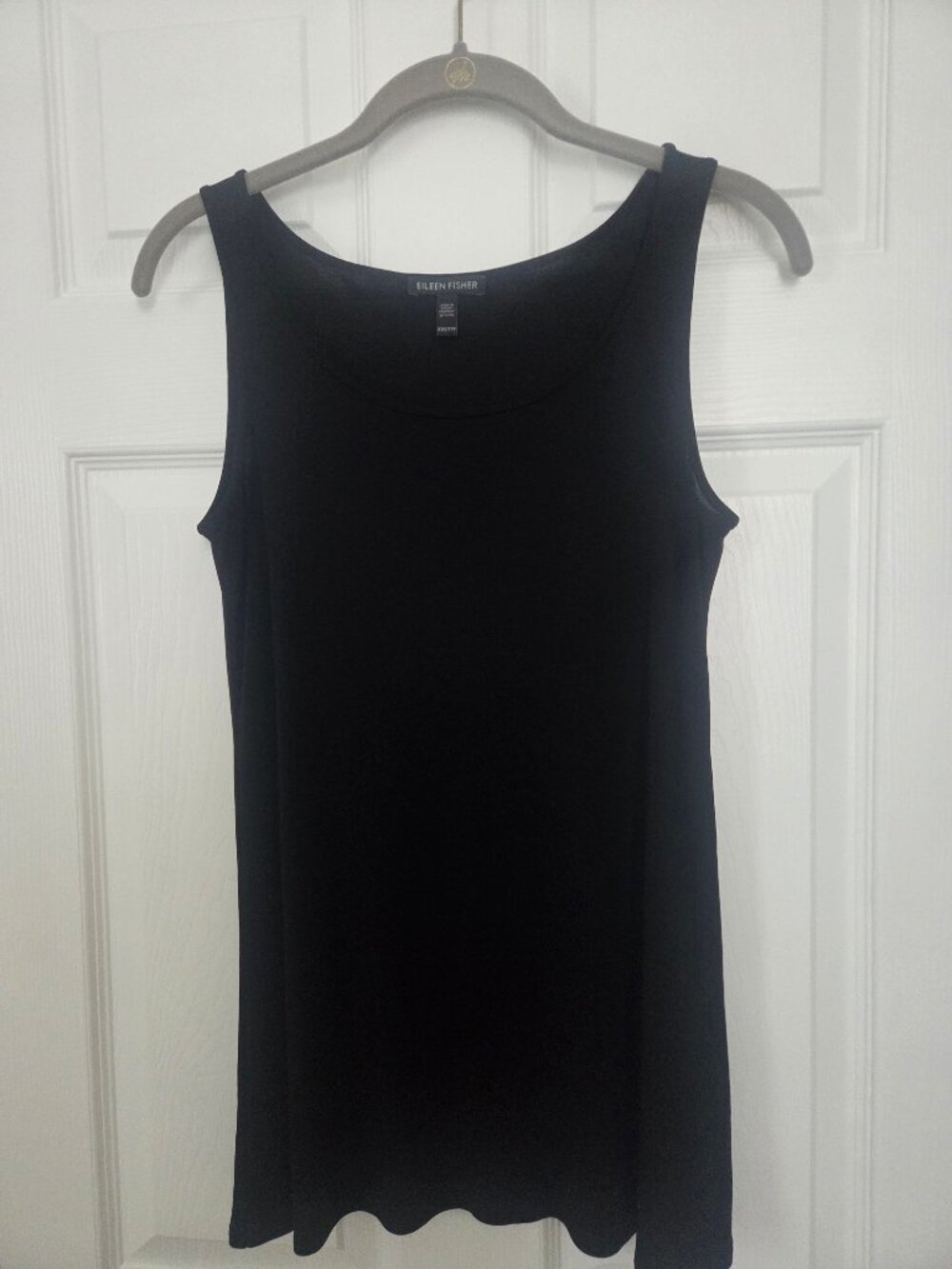 Eileen Fisher Size XXS Black Silk Georgette Crepe Ballet Neck Long Tank